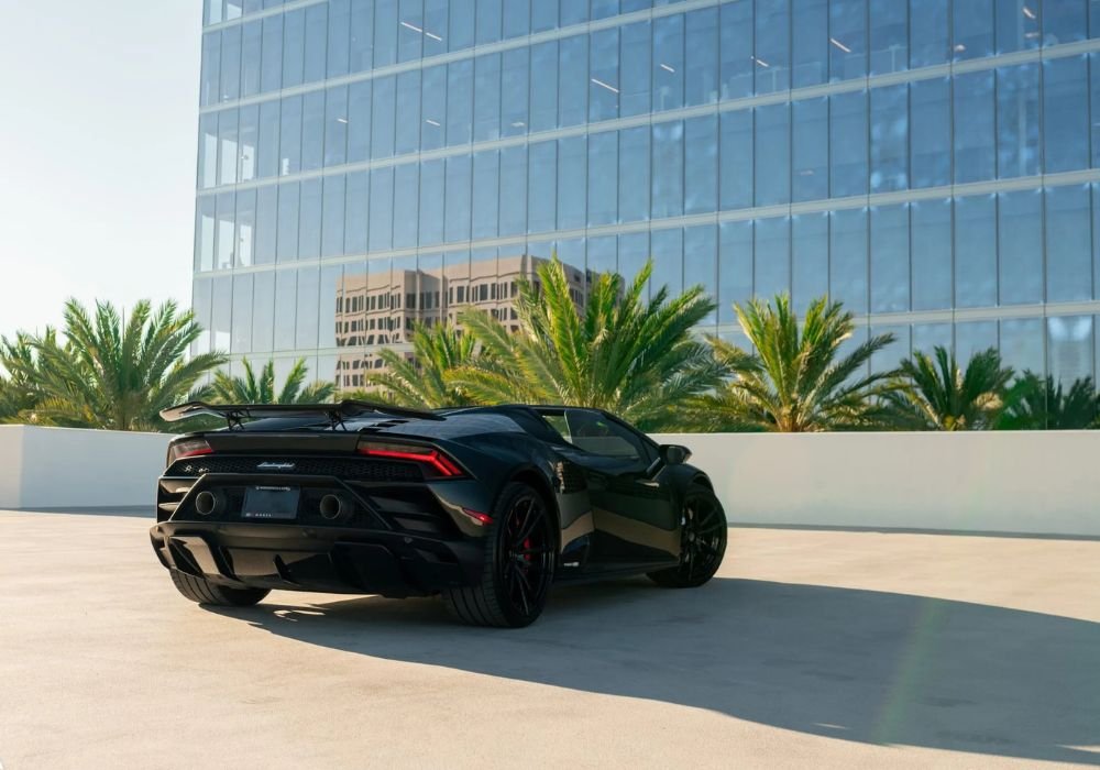Black Lamborghini Huracan Evo Spyder for rent | Prestige Exotic