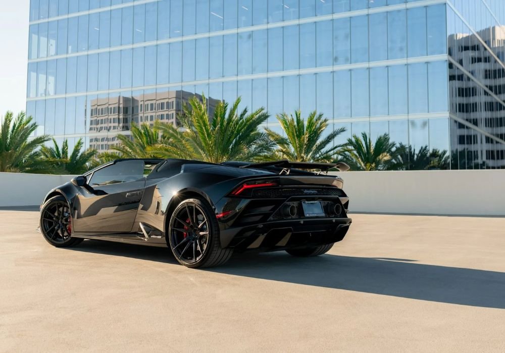 Black Lamborghini Huracan Evo Spyder for rent | Prestige Exotic